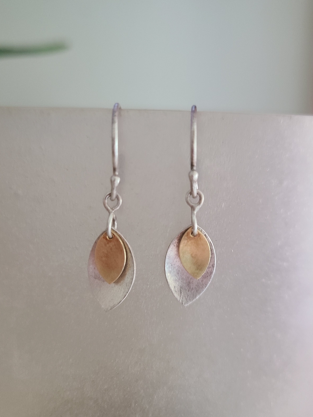 925 18k Artisan Leaf Dangle Drop Earings